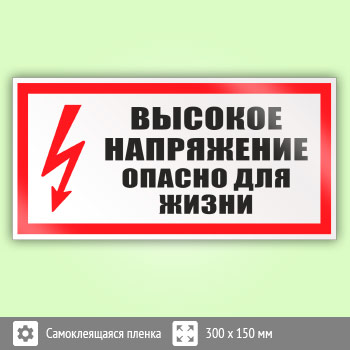 Знак (плакат) «Высокое напряжение. Опасно для жизни», S24 (пленка, 300х150 мм)
